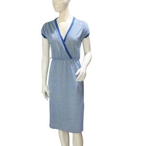 Vintage 70s Sears Jr Bazaar Blue Stripe Knit Midi Dress XS